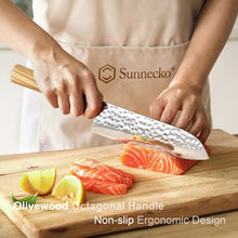 Load image into Gallery viewer, 【Jin Series】Sunnecko Japanese Santoku Chef Knife 7 Inch Santoku Knife Professional High Carbon Steel Santoku Knife Wooden Handle Hand Forged Chef Knife for Meat Cutting