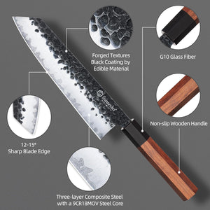 【Flash Sales】Sunnecko 3 Layers 9CR18MOV Clad Steel Hand Forged Japanese Chef's Knife for Meat Cutting