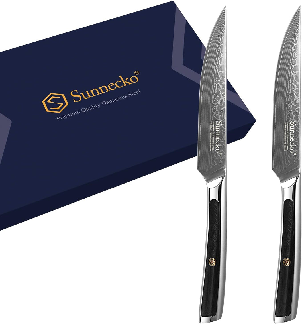 【Damascus Cutlery】Damascus Stainless Steel Non SerratedSteak Knife Set of 2