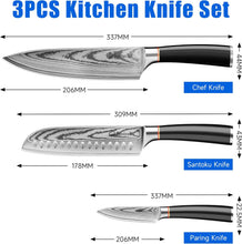 Load image into Gallery viewer, 【Chang B Series】3 Piece Knife Set 8" Chef Knife 7" Santoku Knife 3.5 Paring Knife VG10 Damascus with Knife Sharpner