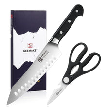 Load image into Gallery viewer, Stainless Steel 2-Piece Kitchenware Set - Straight Edge Knives, Reusable Santoku Cutting Knife, Salad & Cheese Prep Kitchen Scissors, Essential Kitchen Utensils