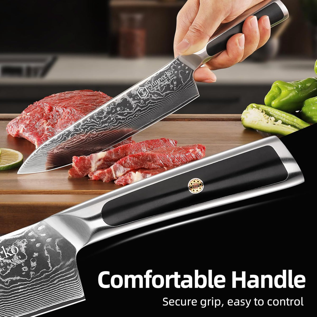 Elite A Series】Sunnecko High End 8 Inch Chef Knife VG10 Damascus