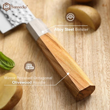 Load image into Gallery viewer, 【Jin Series】Sunnecko Japanese Chef Knife Nakiri Vegetable Knife Carbon Steel 7 Inch Cleaver Knife Wood Handle Vintage Kitchen Chopper Knife with Hand Forged Hammered Pattern