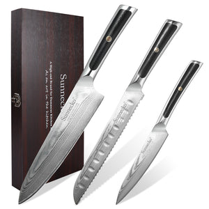【Elite Series】3 Piece Knife Set 8" Chef Knife 8" Serrated Bread Knife 5 Inch Utility Knife VG10 Damascus
