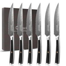 Load image into Gallery viewer, 【Damascus Cutlery】6pcs 5" Damascus Non Serrated Steak Knives Set G10 Handle