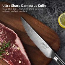 Load image into Gallery viewer, 【Damascus Cutlery】6pcs 5" Damascus Non Serrated Steak Knives Set G10 Handle
