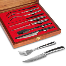 Load image into Gallery viewer, 【Damascus Cutlery】Damascus Steel 8pcs 5&quot; Non Serrated Steak Knife and Fork Set
