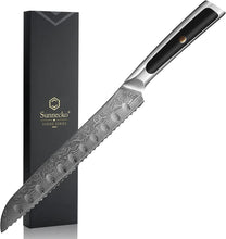 Load image into Gallery viewer, 【MOST-LOVED】Sunnecko 8" Pointed Serrated Knife for Slicing Sourdough Bread Loaf Brisket VG10 Damascus