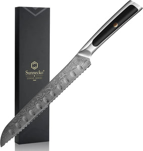 【MOST-LOVED】Sunnecko 8" Pointed Serrated Knife for Slicing Sourdough Bread Loaf Brisket VG10 Damascus