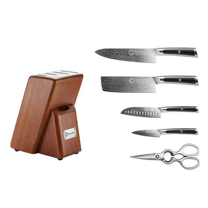 【MOST-LOVED】Sunnecko 6pcs Professional Damascus Kitchen Knife Set with Block VG10 Core