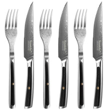 Load image into Gallery viewer, 【Damascus Cutlery】Damascus Steel 8pcs 5" Steak Knife and Fork Set Serrated
