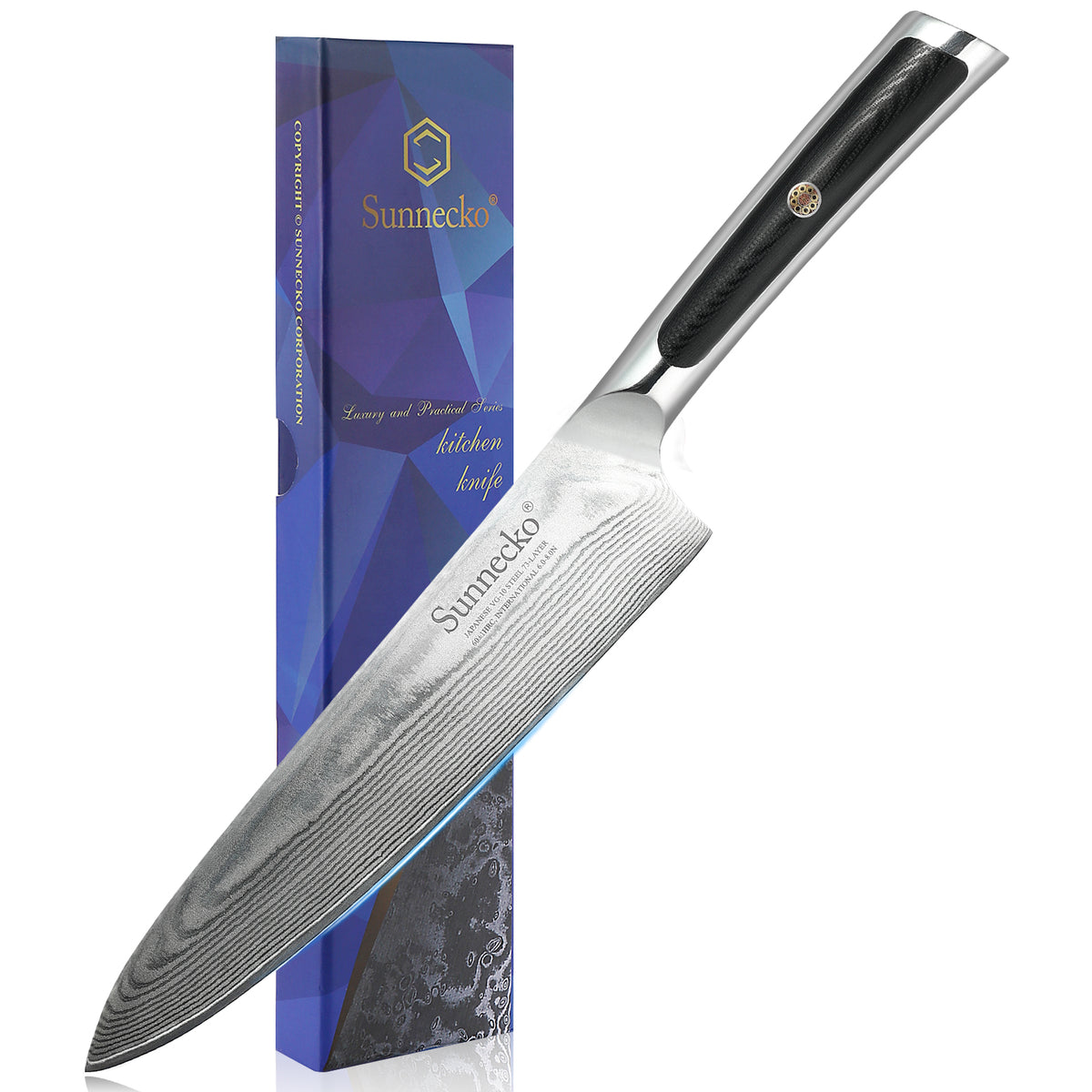 Suncraft VG-10 Black Damascus Coltello Da Pane 22cm, Lama In Acciaio Giapponese 67 Strati, Manico In Pakkawood, Professionale, Regalo In Elegante Cofanetto - 4