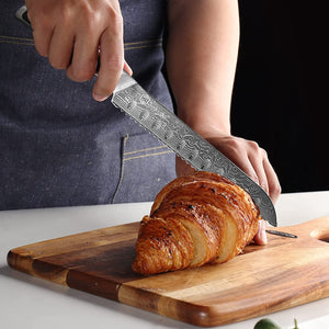 【MOST-LOVED】Sunnecko 8" Pointed Serrated Knife for Slicing Sourdough Bread Loaf Brisket VG10 Damascus
