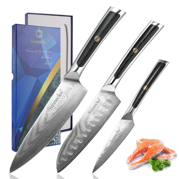 Upgrade Your Kitchen with the Elite Series 3-Piece VG10 Damascus Steel Knife Set