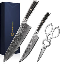 Load image into Gallery viewer, 【Damascus Kitchen Set with Scissors】Sunnecko Knife Set of 3 pcs-Damascus Knife Gift for family &amp; friends
