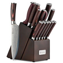 Load image into Gallery viewer, Sunnecko Knife Set with Block and Sharpener, 15 PCS Kitchen Knife Block Set Sharp Kitchen Knives High Carbon Stainless Steel with Pakkawood Handles
