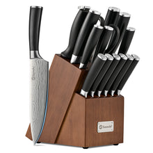Load image into Gallery viewer, Sunnecko Knife Set with Block and Sharpener, 15 PCS Kitchen Knife Block Set Sharp Kitchen Knives High Carbon Stainless Steel with Black Handles
