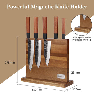 Sunnecko Acacia Wood Magnetic Knife Holder Doubled Sided Magnetic Knife Block
