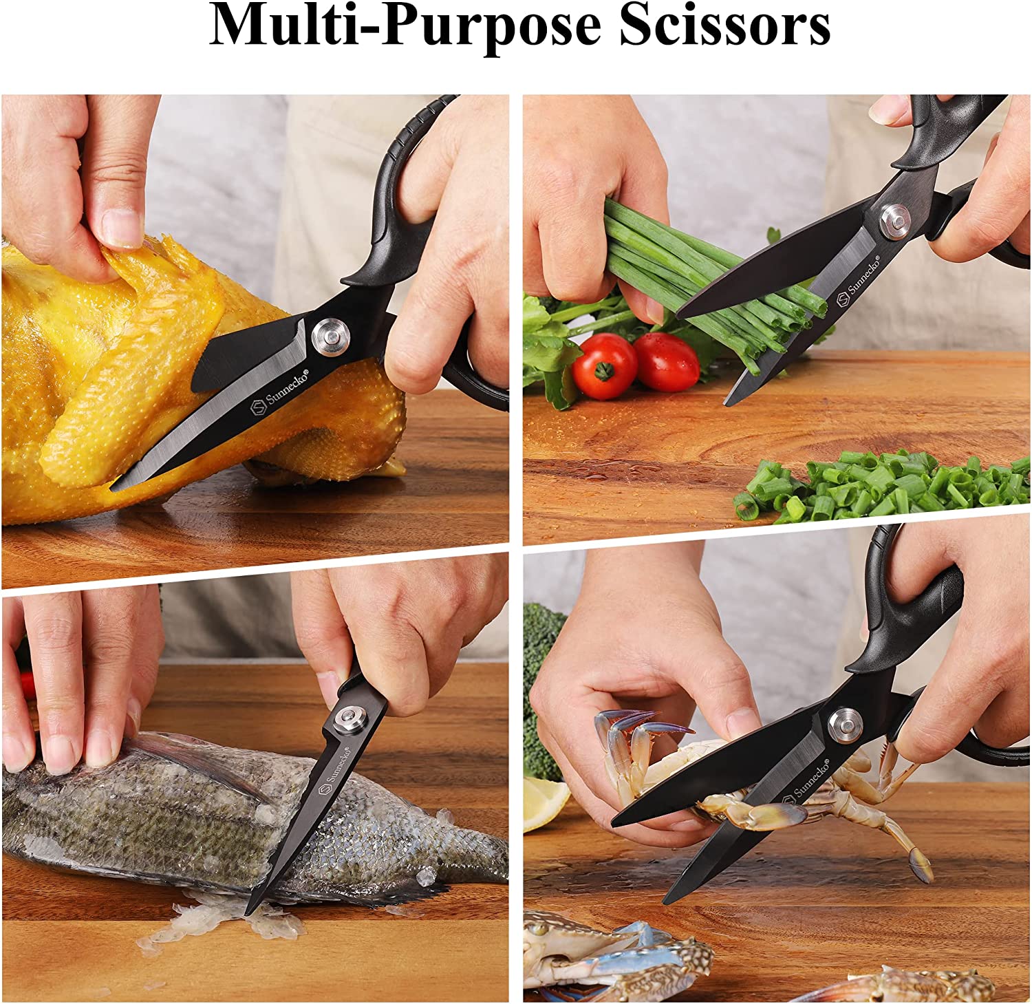 Mult-functional Kitchen Scissors】Sunnecko Kitchen Scissors, Black Tit –