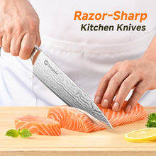 Load image into Gallery viewer, Sunnecko 15 Piece Kitchen Knife Set with Wooden Block &amp; Sharpener – High Carbon Stainless Steel Knives with White Handles
