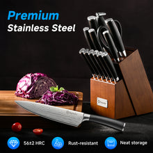 Load image into Gallery viewer, Sunnecko Knife Set with Block and Sharpener, 15 PCS Kitchen Knife Block Set Sharp Kitchen Knives High Carbon Stainless Steel with Black Handles
