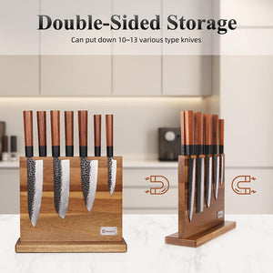 Sunnecko Acacia Wood Magnetic Knife Holder Doubled Sided Magnetic Knife Block