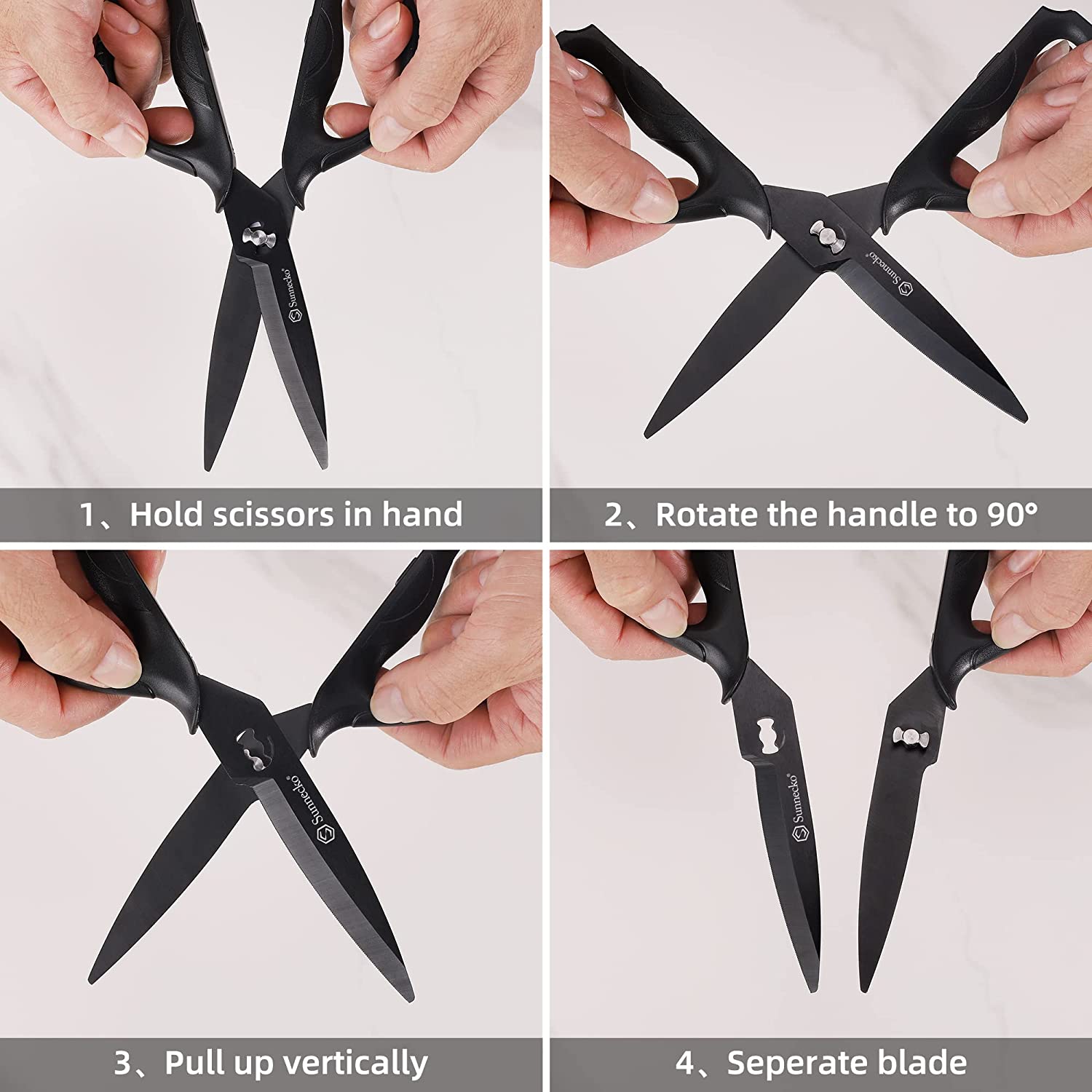 Japanese Kitchen Scissors All Purpose, Black Titanium Plated Heavy