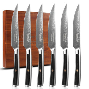 【Damascus Cutlery】Sunnecko Forks Set, Damascus Steak Knives 6 Pieces