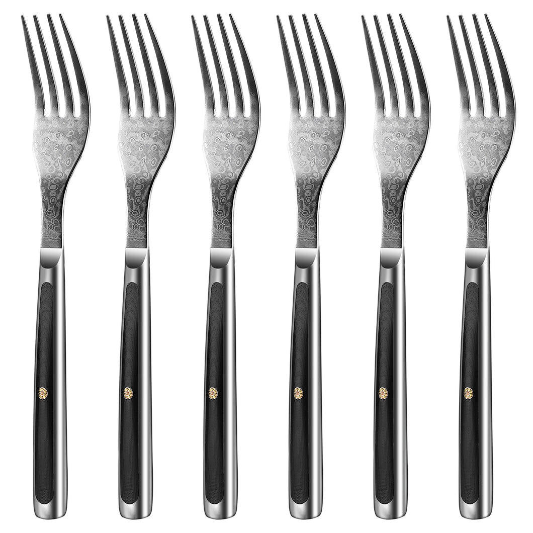 【Damascus Cutlery】Sunnecko Forks Set, Damascus Steak Forks 6 Pieces