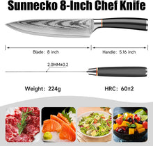 Load image into Gallery viewer, 【Chang B Series】Sunnecko High End 8 Inch Chef Knife with Sharpener VG10 Japanese Damascus Steel for Pro &amp; Home Chef
