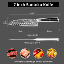 Load image into Gallery viewer, 【Elite A Series】Sunnecko VG10 Damascus 7 Inch Japanese Knife Santoku Hollow Edge
