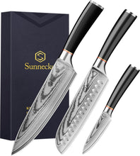 Load image into Gallery viewer, 【Chang B Series】3 Piece Knife Set 8" Chef Knife 7" Santoku Knife 3.5 Paring Knife VG10 Damascus with Knife Sharpner
