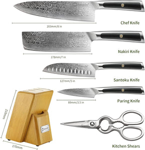 【MOST-LOVED】Sunnecko Chef 6pcs Damascus Knife Block Set Stainless Steel VG10