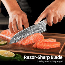 Load image into Gallery viewer, 【Elite A Series】Sunnecko VG10 Damascus 7 Inch Japanese Knife Santoku Hollow Edge

