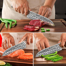 Load image into Gallery viewer, 【Elite A Series】Sunnecko VG10 Damascus 7 Inch Japanese Knife Santoku Hollow Edge
