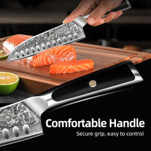 Load image into Gallery viewer, 【Elite A Series】Sunnecko VG10 Damascus 7 Inch Japanese Knife Santoku Hollow Edge
