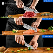 Load image into Gallery viewer, 【Chang B Series】3 Piece Knife Set 8" Chef Knife 7" Santoku Knife 3.5 Paring Knife VG10 Damascus with Knife Sharpner
