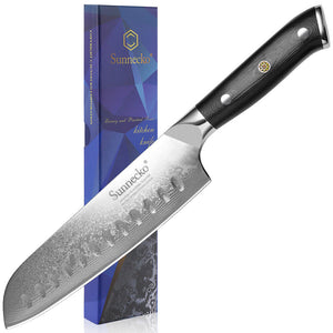 【Classic Series】VG10 7" Granton Blade Santoku Knife VG10 Damascus Steel