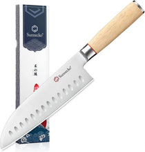 Load image into Gallery viewer, 【Hefeng】Sunnecko Natural White Oak Wooden Handle 7 inch santoku knife
