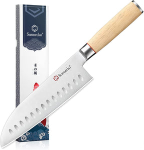 【Hefeng】Sunnecko Natural White Oak Wooden Handle 7 inch santoku knife