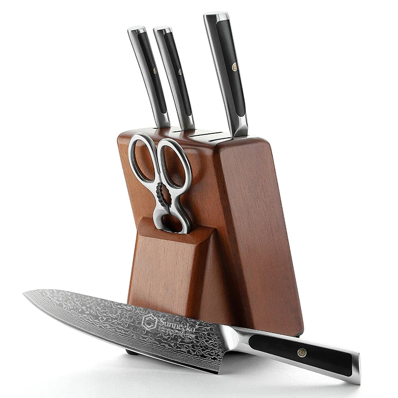 【MOST-LOVED】6pcs Professional Damascus Kitchen Knife Set with Block VG10 Core