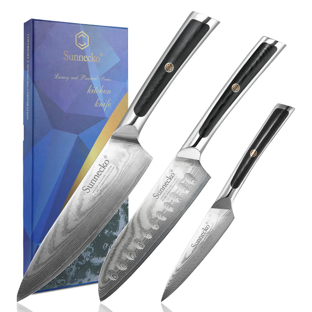 Elite Series】3 Pieces Chef Kitchen Knife Set VG10 Damascus Steel –
