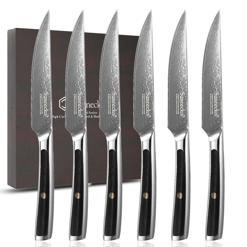 Steak Knife Set Damascus Pattern Stainless Steel Serrated Knife