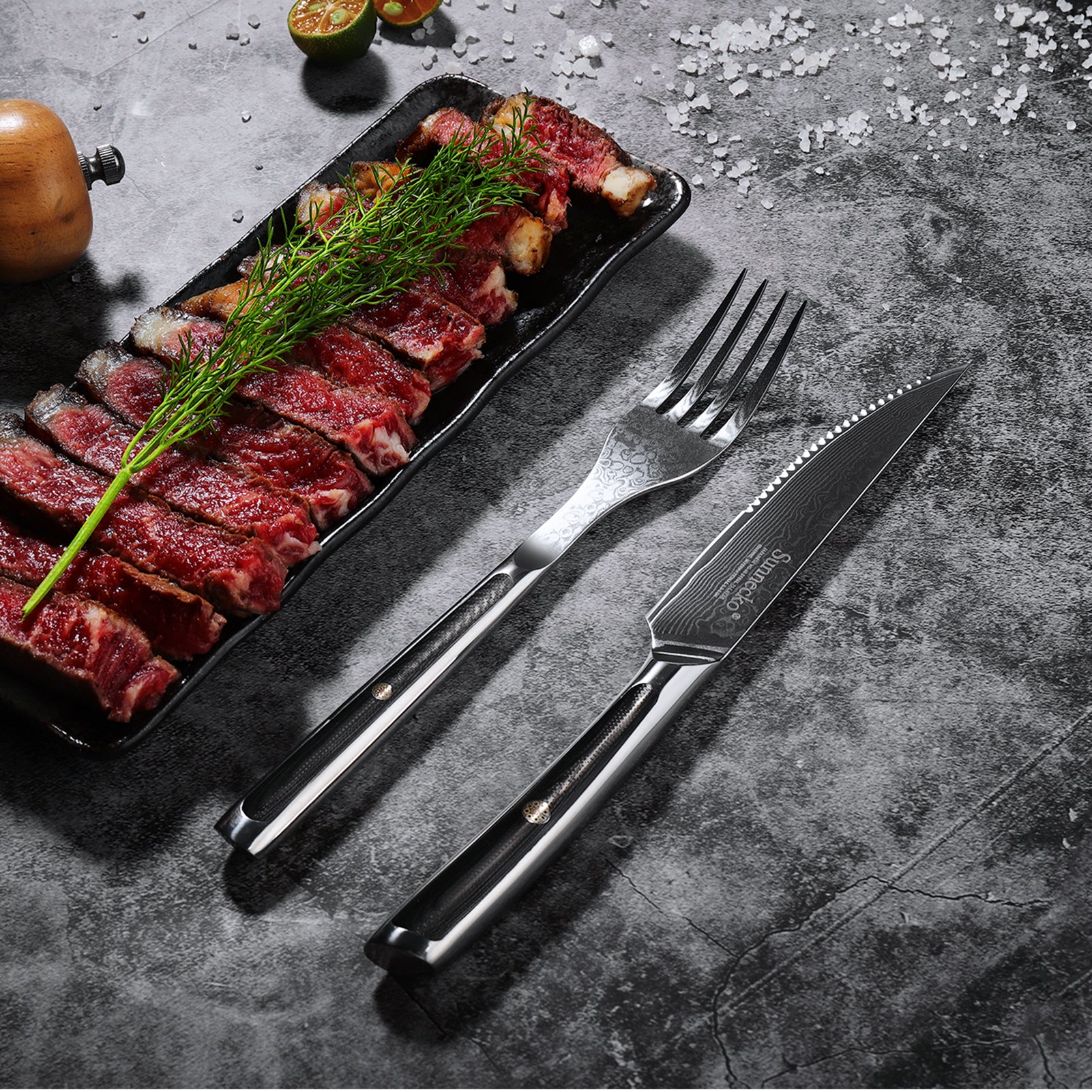 Damascus Cutlery】Damascus Steel 8pcs 5 Non Serrated Steak Knife