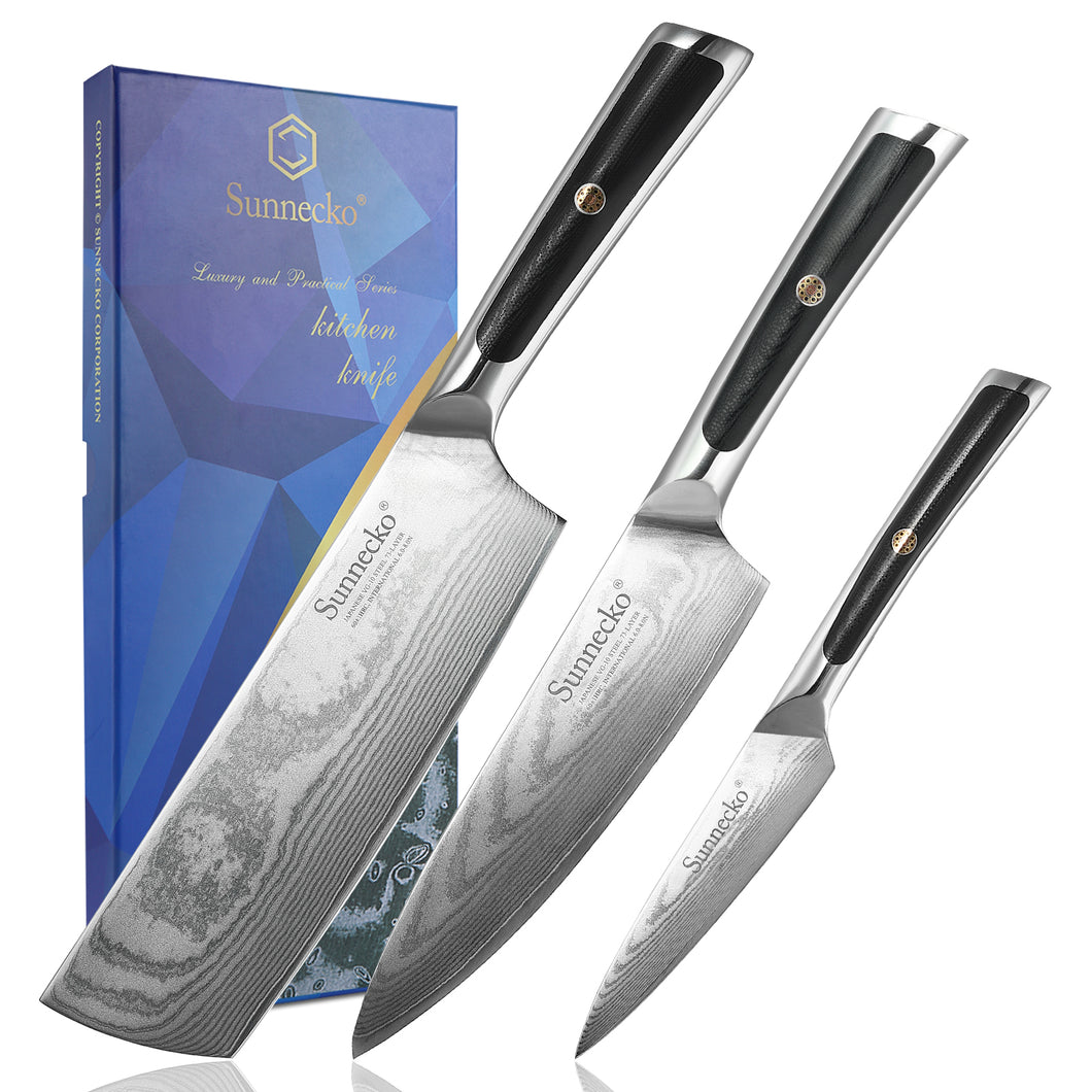 【Elite Series】3pc VG10 Damascus Stainless Steel Kitchen Knife Set