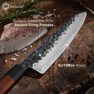 FAMCÜTE Japanese Chef Knife Set, 3 Layer 9CR18MOV Clad Steel w/octagon
