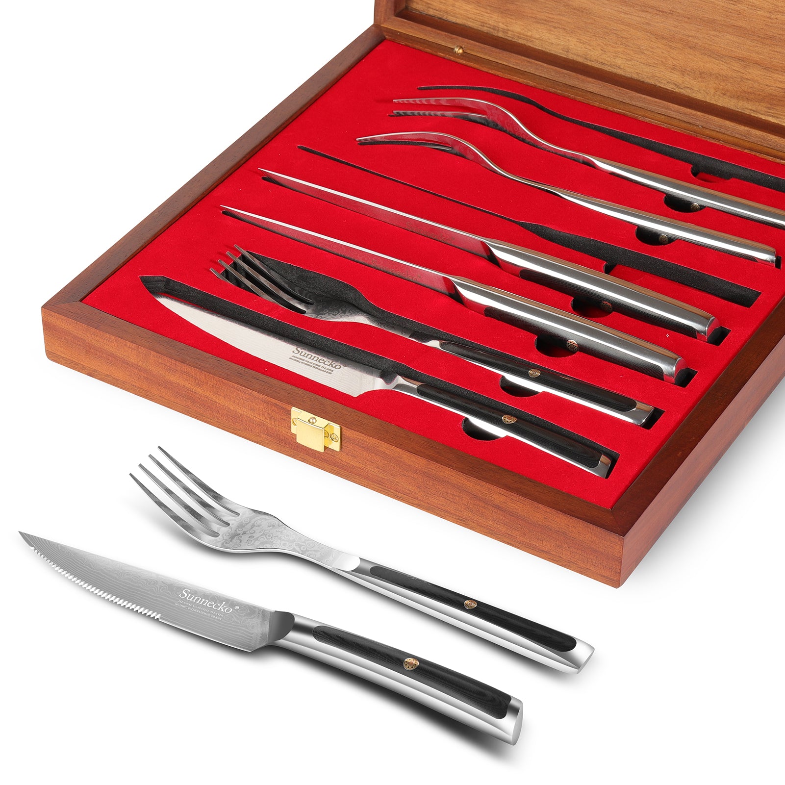 【Damascus Cutlery】6pcs 5 Damascus Non Serrated Steak Knives Set G10 Handle