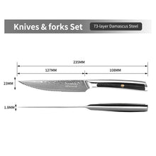 Load image into Gallery viewer, 【Damascus Cutlery】Sunnecko Damascus Steak Knives Set of 4, 5 Inch Serrated Steak Knives
