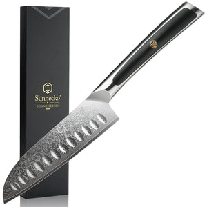 【MOST-LOVED】Sunnecko Granton Blade 5 Inch Santoku Kitchen Knife VG10 Damascus Steel