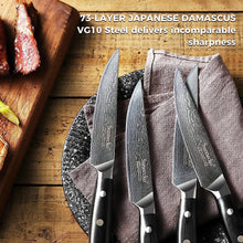 Load image into Gallery viewer, 【Damascus Cutlery】6 Piece 5&quot; Damascus Steel Steak Knives Non-Serrated Blade
